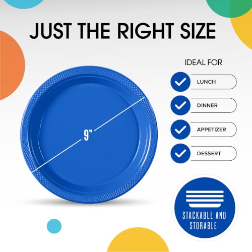Sturdy Dark Blue Plastic Plates 9" Party Plates 100 Pcs (100 Count)