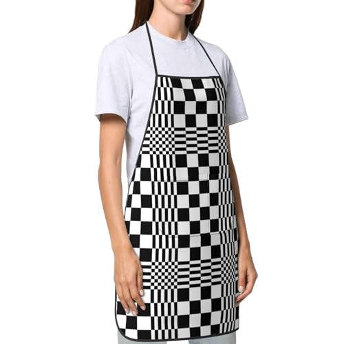 Black and White Checkered Optical Illusion Apron