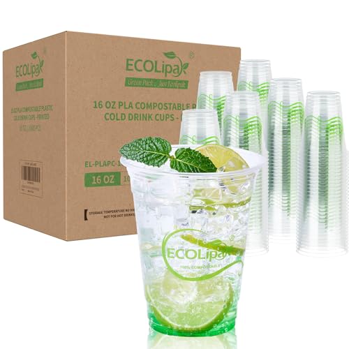 1000 Count 16 OZ Clear Compostable Plastic Cups for Restaurant