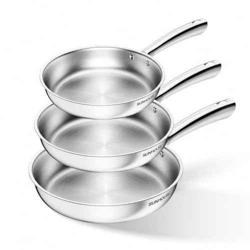 Tri Ply Stainless Steel Frying Pans Set (3 Count)