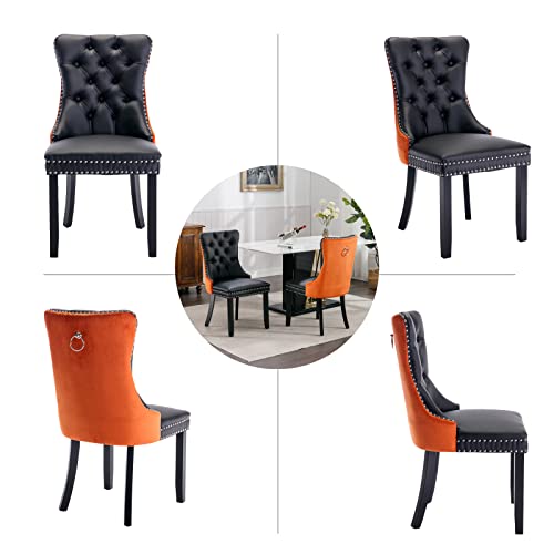 Orange Velvet and Black PU Upholstered Dining Chairs Set of 2 (2 Count)