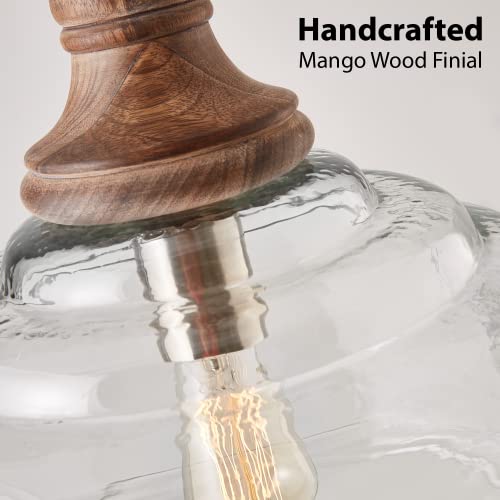 Capital Lighting 330318GY Julian Coastal Style Clear Organic Rippled Glass Pendant with Handcrafted Mango Wood Finial