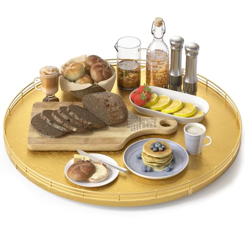 18 Inch Oak Lazy Susan Organizer with Gold Metal Rail