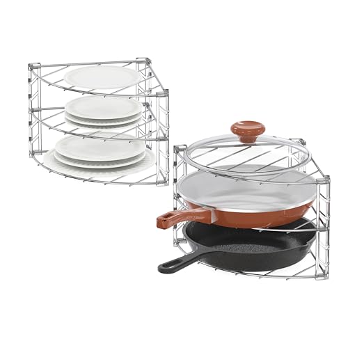 3 Tier Counter & Cabinet Corner Shelf Organizer 2 Pack Chrome (24 Count)