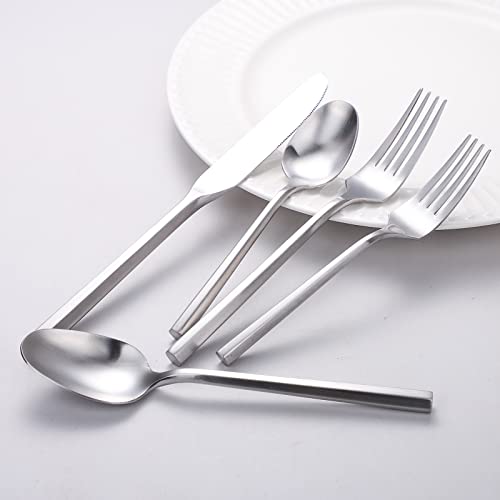 Matte Silverware Set Silver Flatware Set with Hexagon Handle 20 Pieces 18 (20 Count)