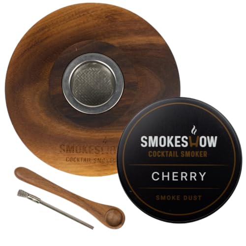 Premium Walnut Wood Cocktail Smoker with One 4 oz Tin of Wood Chips. Great for Whiskey & Old Fashion. Coated in Safe Food Natural Beeswax