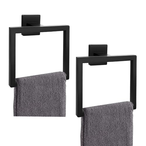 2 Piece Matte Black Square Towel Ring