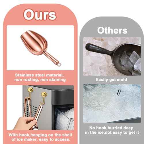 Stainless Steel Ice Scoop for Freezer with Magnetic Hook & Ice Tongs