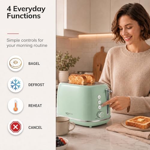 2 Slice Stainless Steel Toaster Retro with 6 Bread Shade Settings