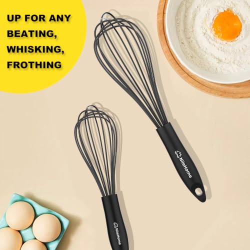 Silicone Whisk Set 8" 10" 12" Kitchen Whisk Black (3 Count)