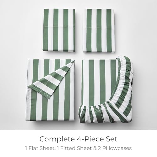 Iconic 4-PC, Ultra Soft Sheet Set (Cal King, Oxford Stripe Sage)