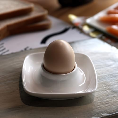Ceramics White Egg Cups for Hard Boiled Eggs Set 6pcs (6 Count)