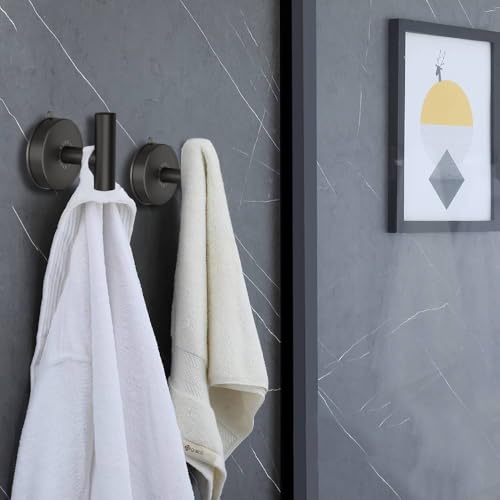 Large Suction Cup Hooks Black Stainless Steel Suction Shower Hooks for Loofah Set of 2 Towel Hook 11 Lb No Drill Hook for Bathroom (2 Count)