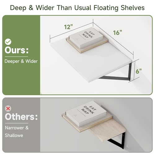 16W x 12D Deep Floating Shelves Set of 4 White (4 Count)