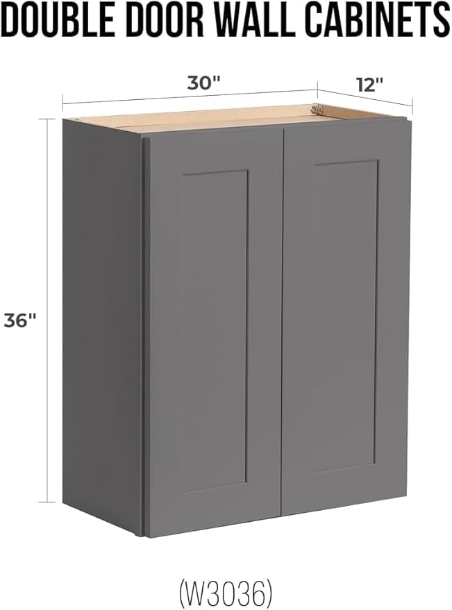 Wall-Mounted Cabinet – Solid Wood Shaker Style Medicine Cabinet with Adjustable Shelves & Soft-Close Doors for Bathroom, Kitchen, and Office Storage (Pebble Gray, 27" W x 12" D x 36" H)