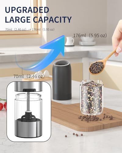 Gravity Electric Salt and Pepper Grinder Set Battery Powered Automatic Pepper Mill Grinders with 176ml Container (2 Count)