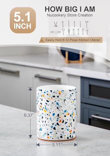 Ceramic Kitchen Utensil Holder for Countertop 6.4" Marble Pattern (18 Count)