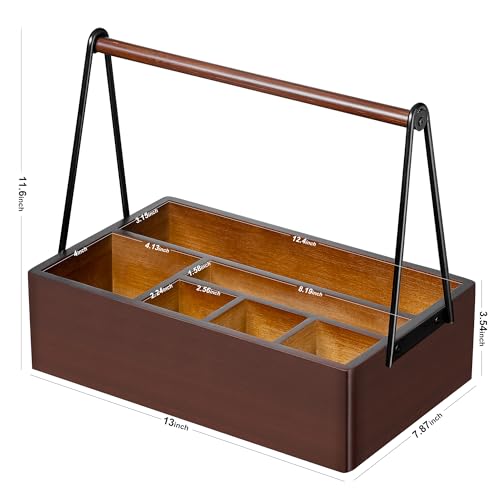 Silverware Caddy with Handle Acacia Wood Utensil Holder Paper Plate Holder