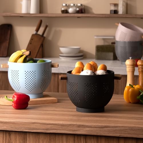 Metal Colander with Wood Handle and Stable Base