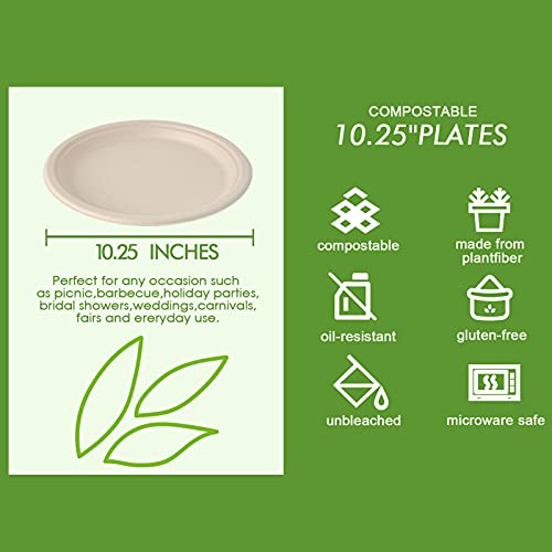 150 Pack Compostable Disposable Paper Plates 10 inch Super Strong 100% Bagasse Natural Biodegradable Eco (150 Count)