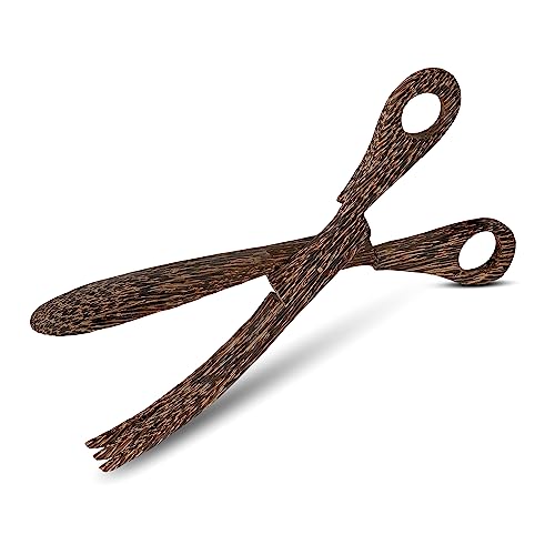 Hand Carved 10 Inch Palm Wood Scissor Tongs