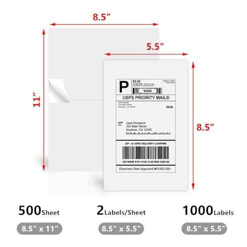8.5" x 5.5" Half Sheet Self Adhesive Shipping Labels for Laser & Inkjet Printers