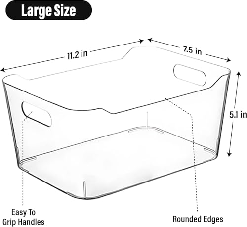 Clear Plastic Storage Bins for Kitchen Organization or Pantry Organizers and Storage (8 Count)