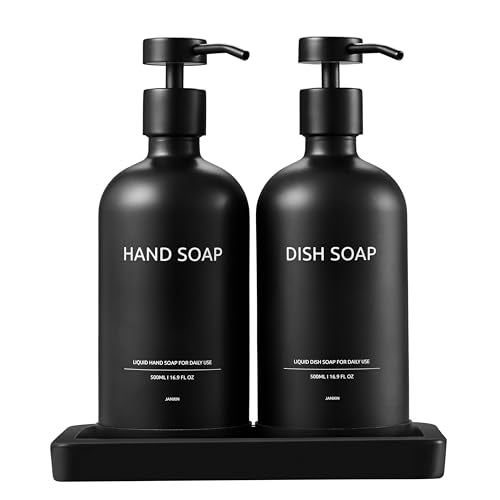 Glass Kitchen Soap Dispenser Set with Ceramic Tray