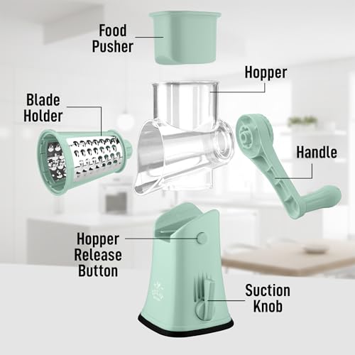 Rotary Cheese Grater Manual Hand Crank 5 Blade Shredder