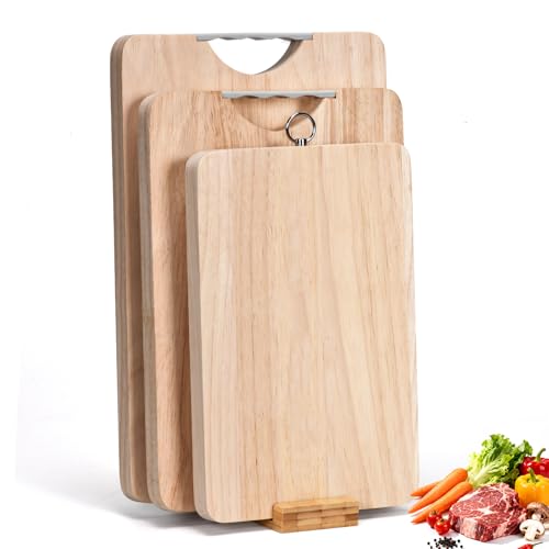 Wooden Cutting Board Set of 3 with Holder Maple Chopping Boards for Kitchen