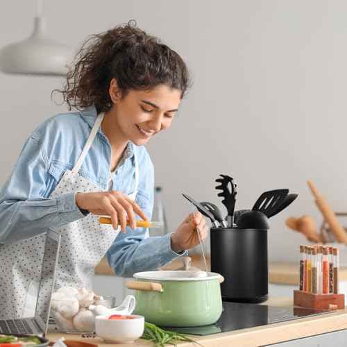 Kitchen Utensil Holder for Countertop 360° Rotating Utensil Caddy Extra Large Utensil Crock Cooking Utensil Holder for Kitchen Counter