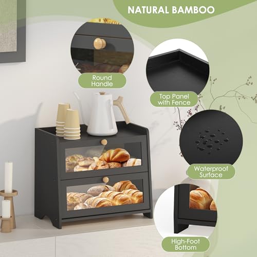 Double Layer Bread Box Container for Kitchen Countertop Homemade Bread