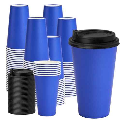 16 oz Coffee Cups with Lids (100 Count)