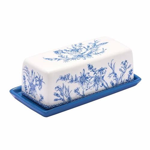 Blue Garden Toile De Jouy Ceramic Butter Dish with Lid
