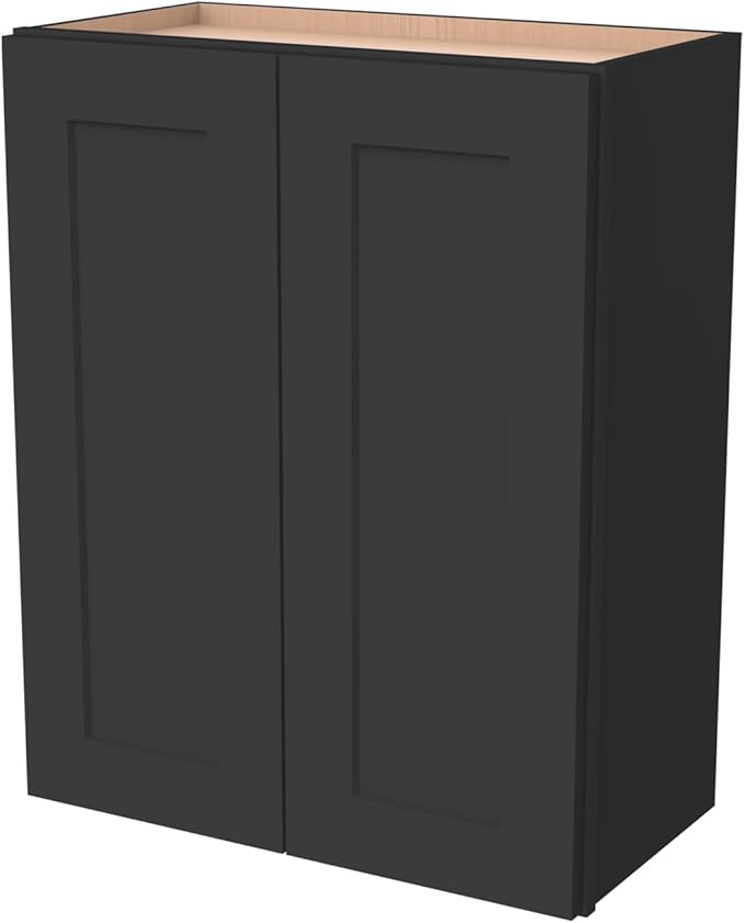 Wall-Mounted Cabinet – Solid Wood Shaker Style Medicine Cabinet with Adjustable Shelves & Soft-Close Doors for Bathroom, Kitchen, and Office Storage (Charcoal Black, 24" W x 12" D x 30" H)