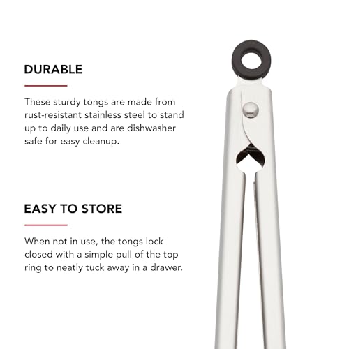 Set of 2 Stainless Steel Tongs with Scalloped Edges Easy Lock Dishwasher Safe Durable and Versatile 7 Inch and 9 Inch Silver