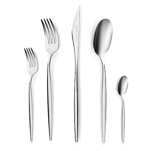 Lizbon - 18/10 Stainless Steel Silverware Set for 12, 60 Piece Heavy Duty Flatware Set, Dishwasher Safe Modern Cutlery incl. Kitchen Forks, Spoons, Knives Eating Utensils Sets - Platin