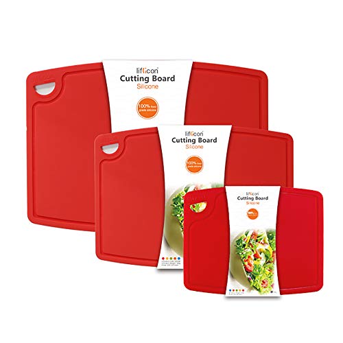Silicone Thick Cutting Boards Mats Set of 3pcs Foldable & Flexible Design Juice Grooves Easy Grip Handle Dishwasher Safe for Kitchen (3 Count)