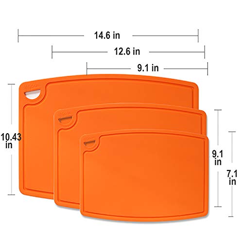 Silicone Thick Cutting Boards Mats Set of 3pcs Foldable & Flexible Design Juice Grooves Easy Grip Handle Dishwasher Safe for Kitchen