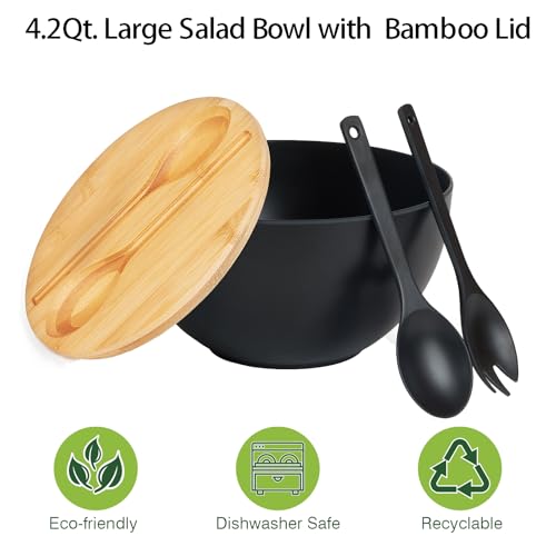 10" Large Salad Serving Bowl with Utensils in Lid