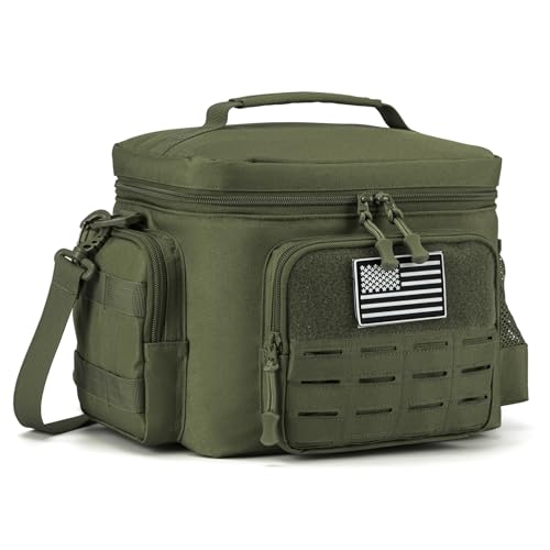 Tactical Lunch Bag for Mens Military Heavy Duty Lunch Box Work Leakproof Insulated Durable Thermal Cooler Bag for Adult Meal for Office Camping Picnic Pail MOLLE Webbing Army Green