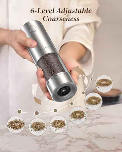 Electric Salt and Pepper Grinder Set with Charging Base & LED Light (2 Count)