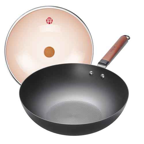 12.6" Carbon Steel Wok Pan with Lid