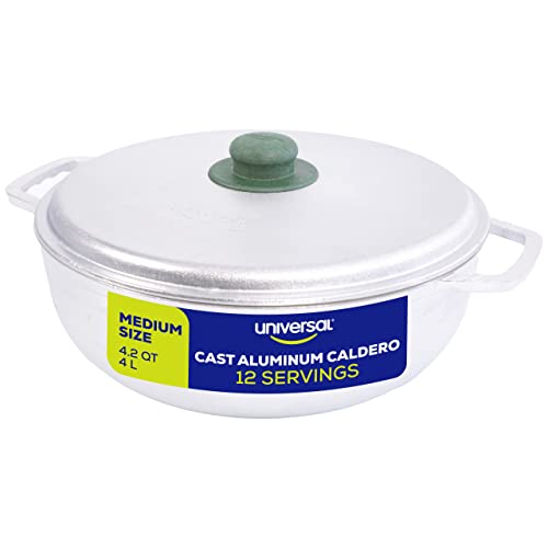 4.2 QT / 4 Liter) Caldero Pot with Lid, Cast Aluminum Rice & Cooking Pot, 12 Cup Capacity for Rice, Beans, Soups, Stews, Frying & Everyday Family Cooking