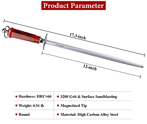 Sharpening Steel Knife Sharpener Rod Round 12 IN Honing Steel for Knife