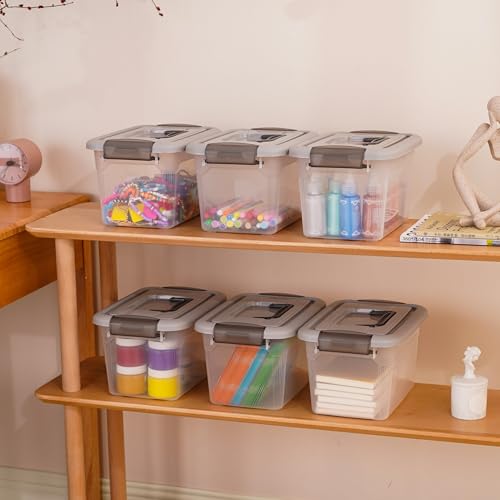 Citylife 4 Packs 6 QT Plastic Storage Bins with Latching Lids Stackable Storage Containers for Organizing Clear Storage Box for Garage