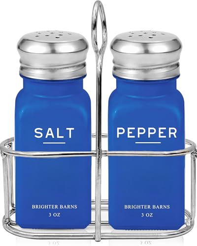 Blue Salt and Pepper Shakers Set with Holder by Brighter Barns (2 Count)