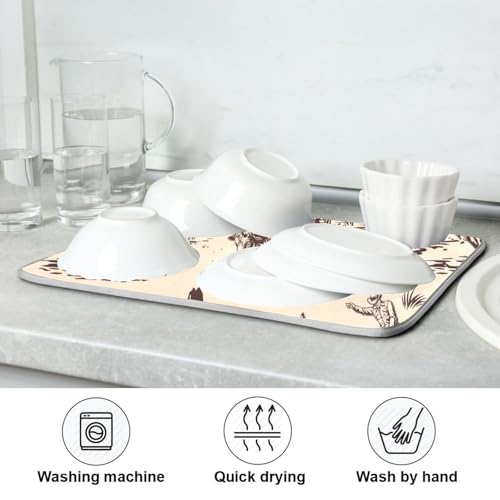 West Cactus Cowboy Dish Drying Mat for Kitchen Counter Absorbent Microfiber Drying Pad