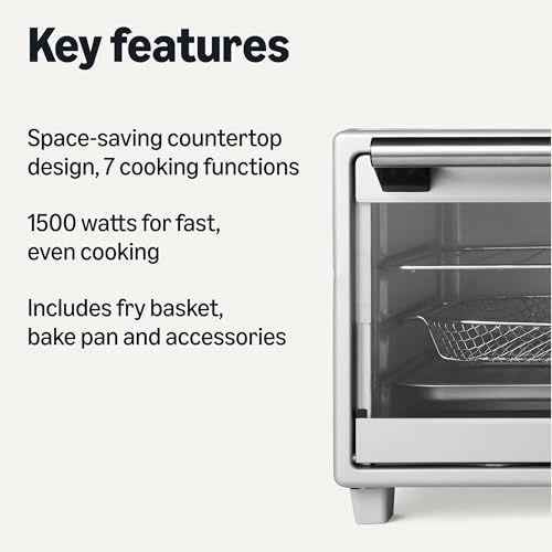 6-Slice 23-QT Toaster Oven with Built-In Air Fryer, 7-In-1 Cooking Options, 60-Min Timer & Adjustable Temperature (200°F - 450°F), With Accessories, 1500W, Stainless Steel, Silver/Gray