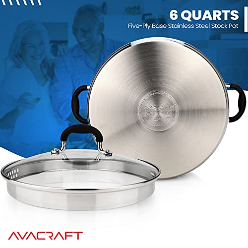 6 Quart Stainless Steel Stock Pot with Glass Strainer Lid